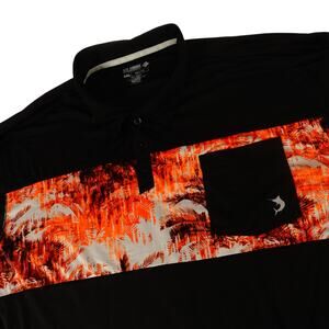 Reel Legends Reel Tec Performance Black Orange Palm Fishing Tropical Polo XXL